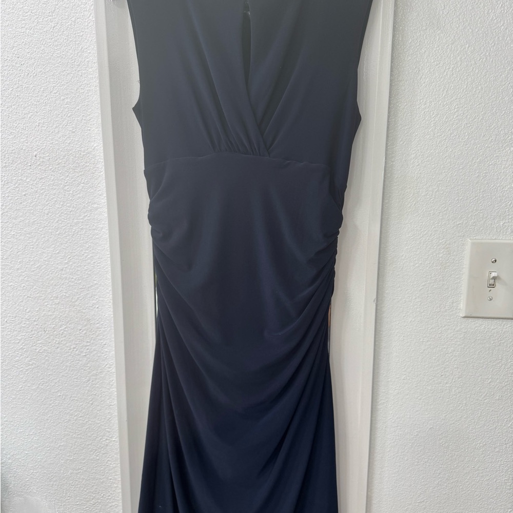 Lauren Ralph Lauren Navy Sleeveless V-Neck Ruched dress